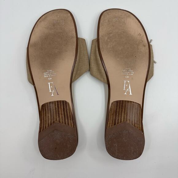 Etienne Aigner Linen Slide Sandals Ribbon Leather Trim Beige Womens Size 8.5M - Picture 6 of 6